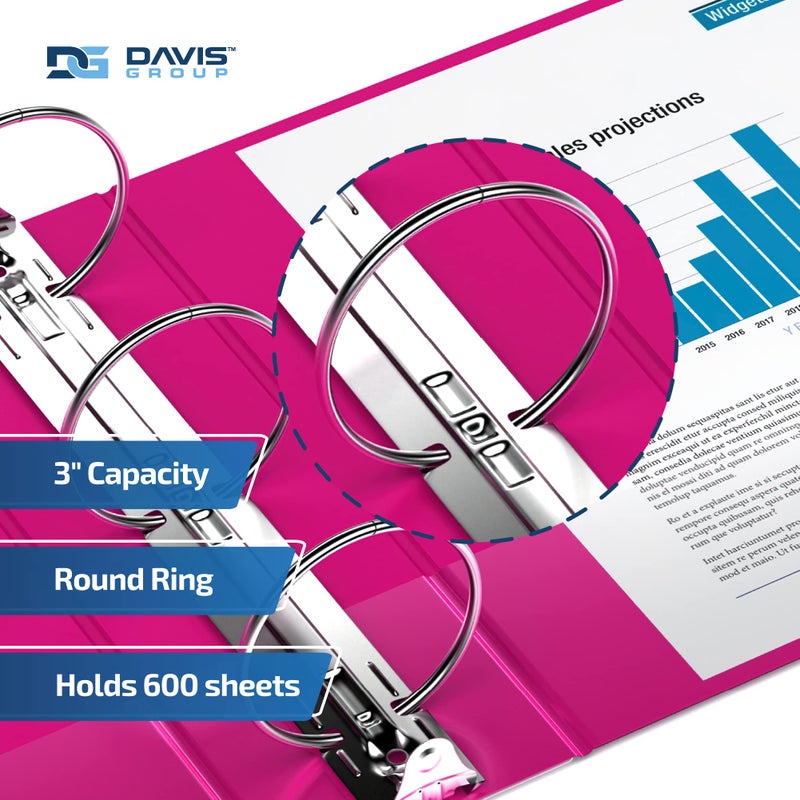 Davis Group Easyview Premium 3-Ring Binders with Clear-View Covers and Round Rings, Binders for School or Office, 3 Inch, Pack of 6, Pink - Image 2